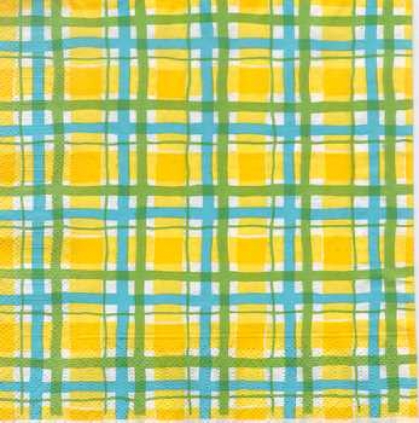 Serviette Karo, gelb-hellblau-grün, Rarität